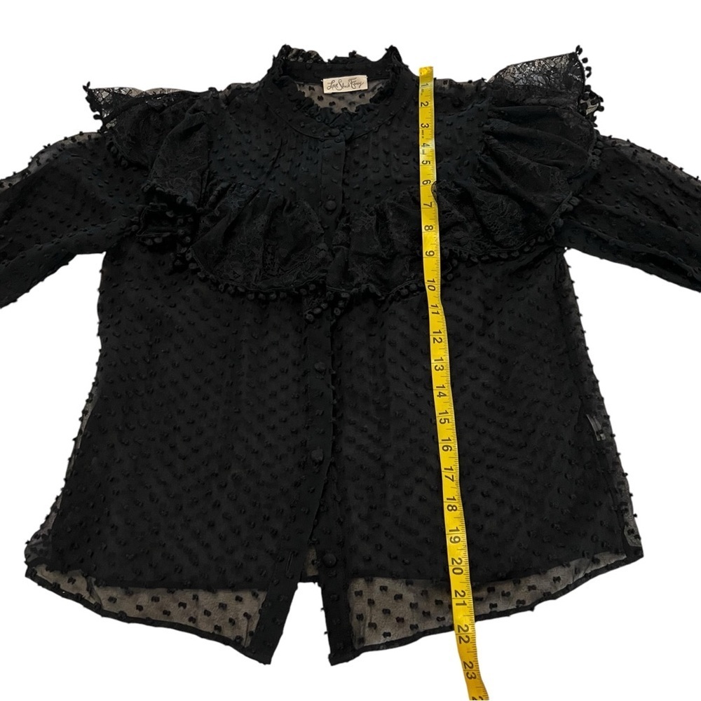 LoveShackFancy Erica SWISS DOT HIGH NECK LACE BLOUSE Ruffled Button Front Sheer - Picture 6 of 16